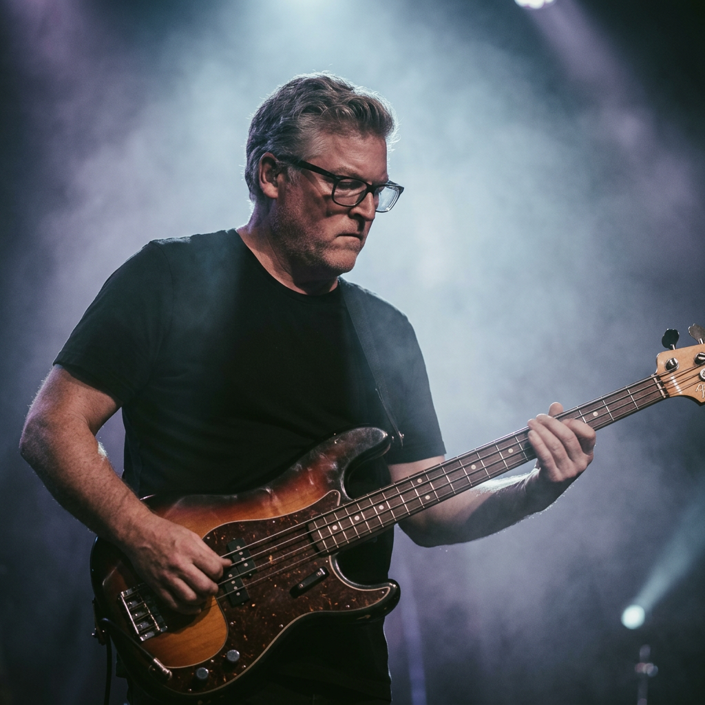 John Stumbaugh spiller bas til et liveshow med Thomas & Talenterne
