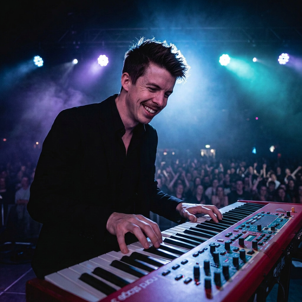 Portræt af Markus Kjeldsen, pianist i Thomas & Talenterne