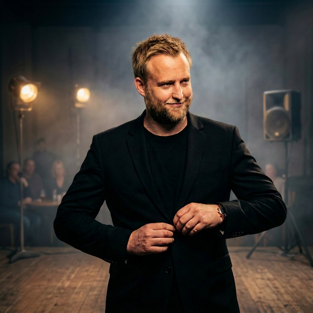 Portræt af Thomas Ørskov, vært og forsanger i Thomas & Talenterne